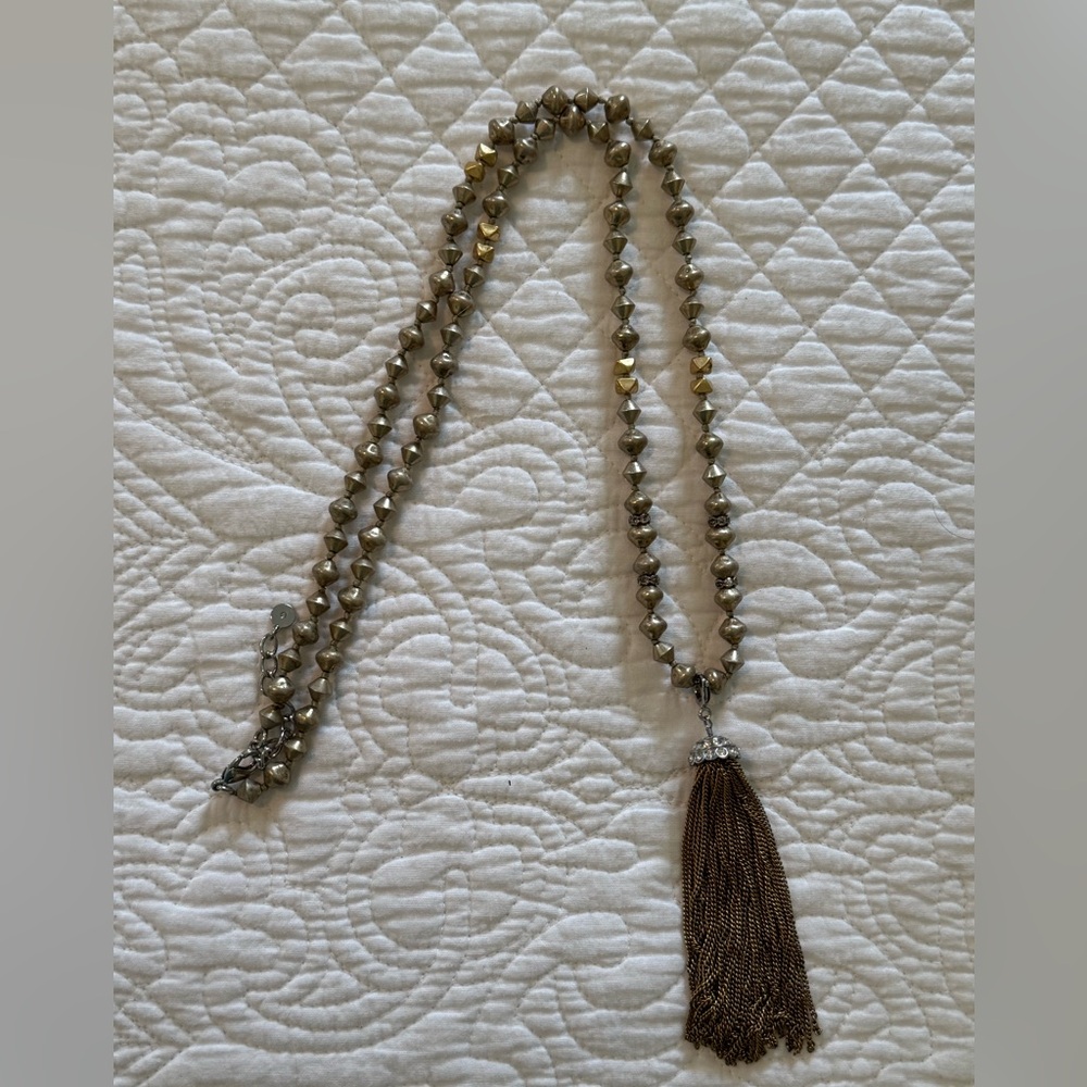 Stella & Dot Bronze Beaded Necklace with Tassel